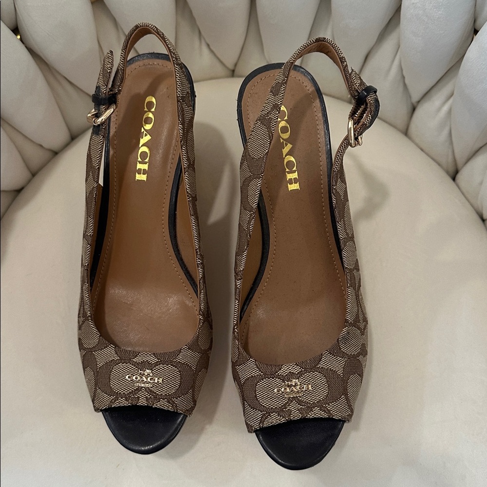 Coach Tan and Brown Patterned Wedges - Picture 2 of 8
